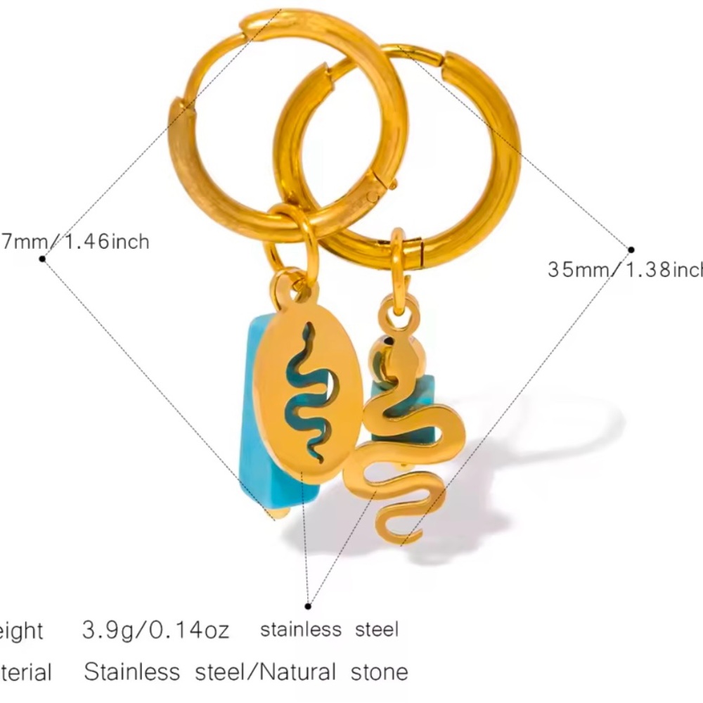 Earrings Snake Pattern, Gold Plated Stainless Ste… - image 4